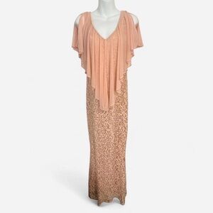 Marina Blush Pink Sequin Formal Dress, Attached Capelet, Size 6